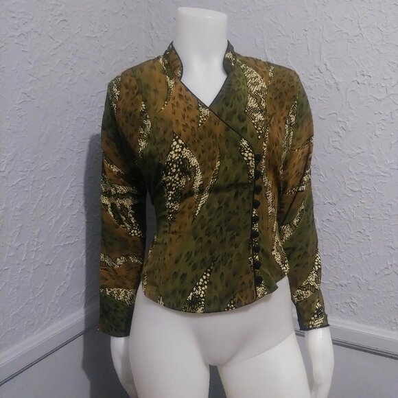 Blouse by Cartise - green and brown with snake skin pattern - Picture 1 of 6